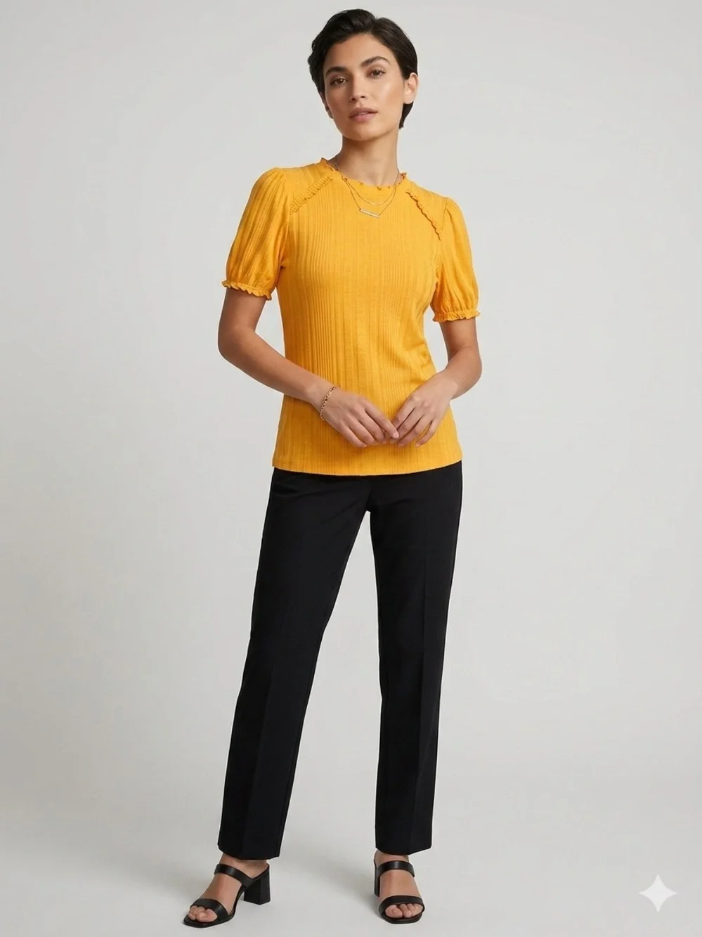 Loft Mustard Yellow Ribbed Short Sleeve Top